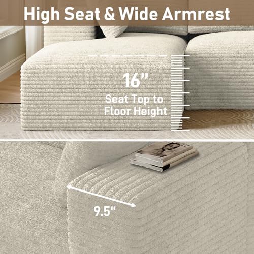 ONEMMLION 96" L-Shaped Cloud Couch Sofa with Chaise, Beige White | Cordu...