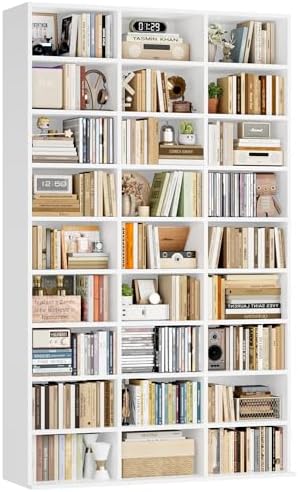 FOTOSOK 75'' H White Bookshelf with 27 Cubes, Triple Wide Tall Bookcase