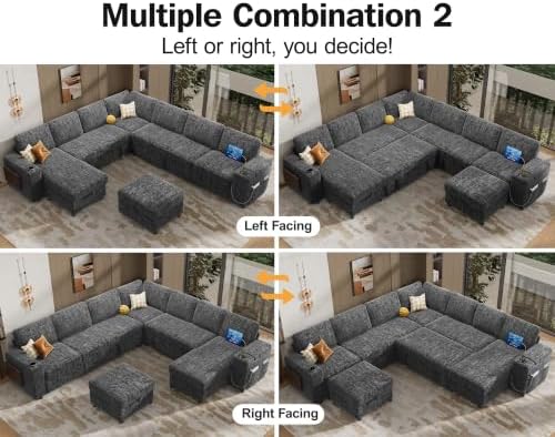Vipbear 130" Modular Sectional Sleeper Sofa with Pull Out Bed, 9 Seat Ch...