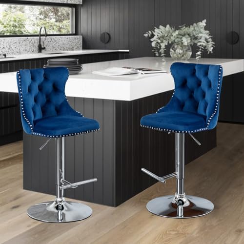 33’’ Velvet Swivel Bar Stools Set of 2 Kitchen Counter Adjustable Height Upho...