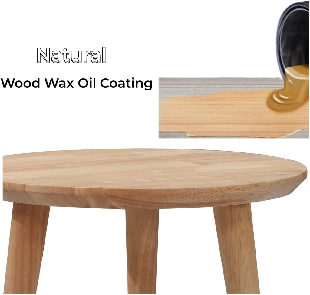 WoodShine Side Table Small Round Solid Wood Sofa End Tables Accent Nesting Coffee Table Natural(H:14.37inch)