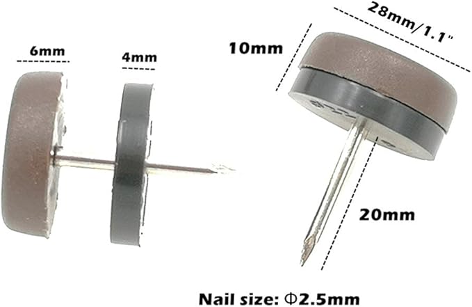 ALIMITOPIA 40pcs Furniture Glide Nail-in Thickened Nylon Chair Glide Slider Furniture Pad Floor Protector for Wooden Furniture Chair Tables Leg Feet(Φ28mm or 1.1";Brown)