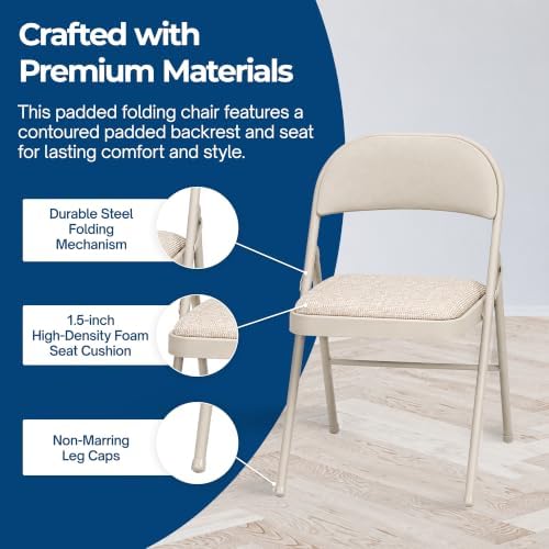 MECO Sudden Comfort 5 Piece Folding Card Table and Chair Furniture Set, Tan