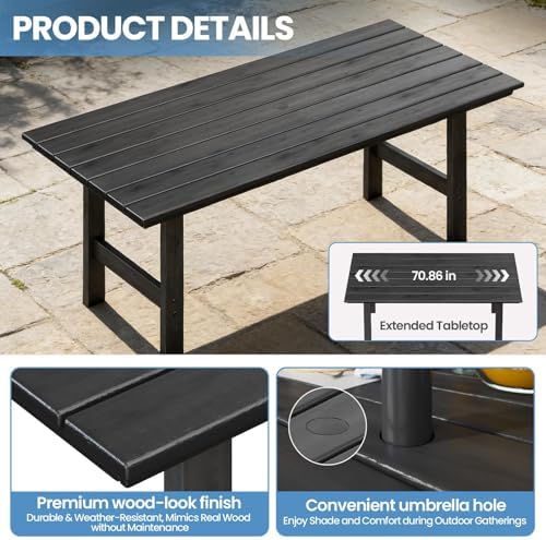 HDPE Outdoor Dining Table and Chairs, 7-Piece Patio Table and Chairs Set, Out...