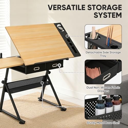 Magshion Drafting Table for Adults w/Stool, Natural