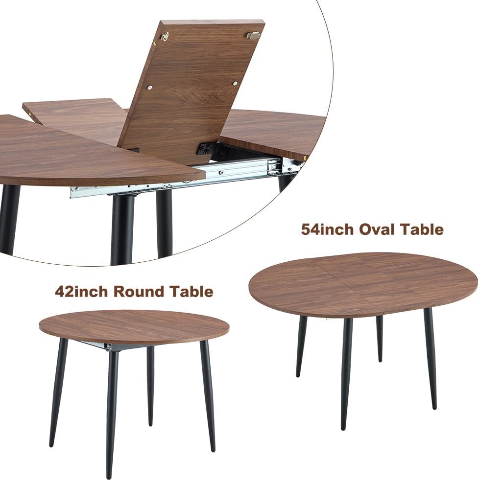 FURNITO Round Dining Table Set for 6, 42"-54" Extendable Dining Roo...