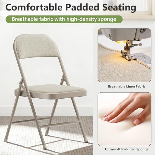 4 Pack Folding Chairs, Fabric Padded Folding Dining Chairs with Cushion Seat ...