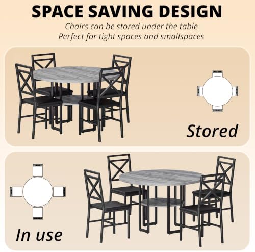 IRONCK Dining Table Set for 4, 47.2 inch Round Kitchen Table and 4 Chairs