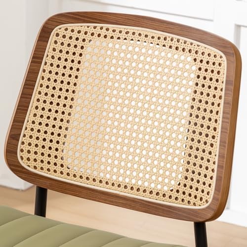 Rattan Dining Room Chairs Set of 4,Mid Century Modern Green PU Leather Kitche...