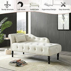 60" Chaise Lounge Indoor Velvet Button Tufted with Pillow, Nailhead Decorate Rolled Arm Chaise Lounge for Bedroom Living Room (White)