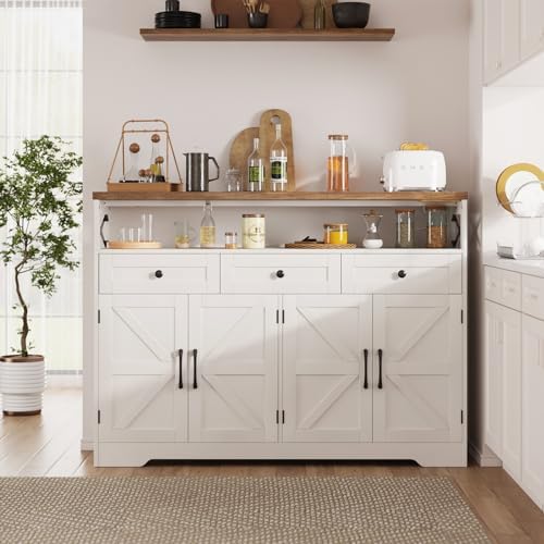 Befrases Farmhouse Buffet Cabinet with Drawers & Open Shelf, Sideboard