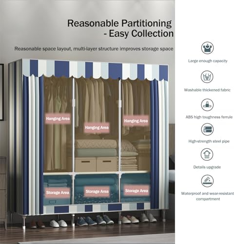 Canvas Wardrobe,Four-Column Portable Wardrobes for Bedroom,Closet Organizers ...