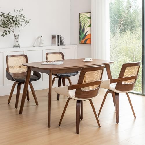 Set of 2 Mid Century Modern Chairs - Swivel Retro Walnut Dining Chairs with E...