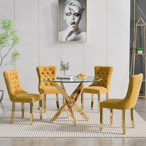 Henf 5 Piece Round Glass Dining Table Set for 4, 35" Round Dining Table ...