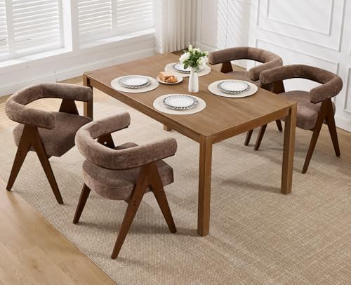 CIMOTA Barrel Wooden Dining Chairs with Arms Set of 4, Farmhouse Fabric Uphol...