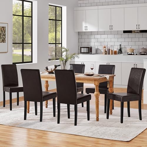 Yaheetech Dining Chairs Set of 6 Upholstered Kitchen Chairs Dark Brown