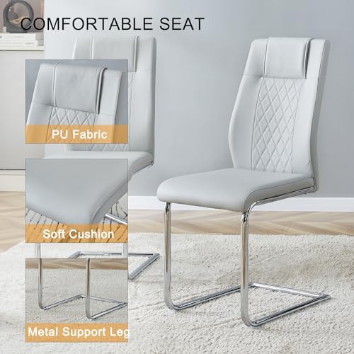 JUFU 5-Piece Dining Table Set for 4, 63-Inch Faux Marble with PU Chairs