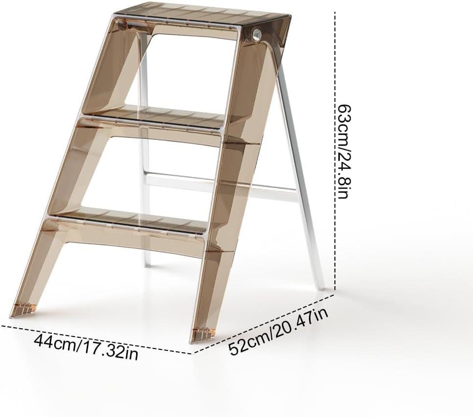 Home Folding Ladder Frame Indoor (Brown) Multi Functional Thick Folding Ladder Stool Simple Creative Anti Slip Plastic Edge Table Ladder Frame