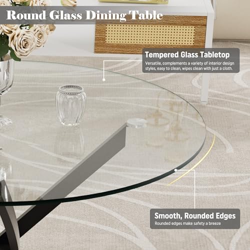 Dining Table Set for 4, 47" Round Kitchen Table with 4 Leather Dining Ch...