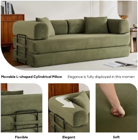 78" Convertible Floor Sofa Bed, Couches for Living Room, Green
