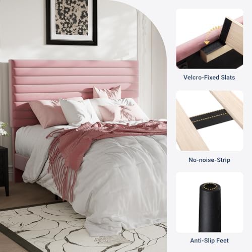 Allewie Full Bed Frame, Velvet Upholstered Bed with Adjustable Headboard