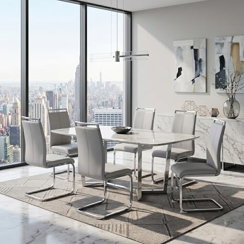 gopop Dining Chairs Set of 6, Faux Leather with Plated Chrome Metal Frame, Mo...