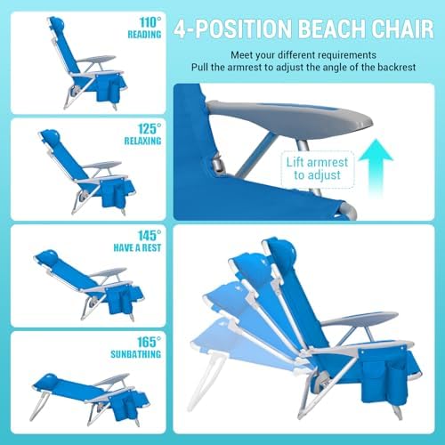 #WEJOY Beach Chairs for Adults,Reclining Adjustable 4 Position for Outdoor
