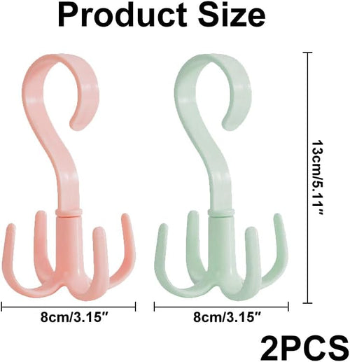 2Pcs Belt Hanger, 360-Degree Rotatable Four-Claw Hook, Closet Clothes Hangers, Belt Scarf Tie Rack Holder for Handbags(Pink, Green)