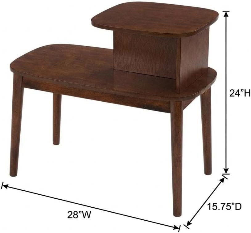 Furnifact Brown Chairside End Table, 2 Tier Shelves, Mid-Century Style Solid ...