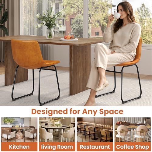 REONEY Dining Chairs Set of 6, 18" PU Leather Dinner Chairs, Brown