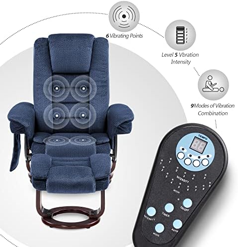 MCombo Swivel Recliner with Ottoman Chair, TV Chair Sets with Vibration Massa...