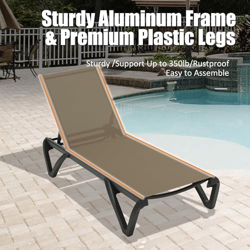 Domi Pool Lounge Chairs Set of 2, Aluminum Patio Chaise Lounge with Wheels, 5...