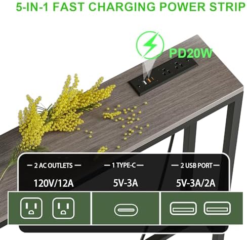 102.4" Behind Couch Table with 2 Fast Charging Stations, 7.1" Narro...