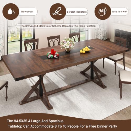 Hlivelood 94" Large Dining Table for 10 People, Rectangular Kitchen Farm...