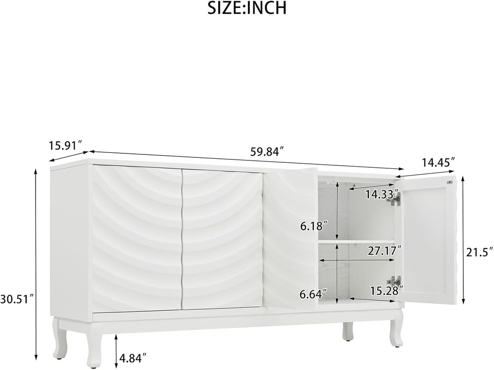 LKTART 59.84" Sideboard Buffet Storage Cabinet for Dining Room, Wavy Pat...