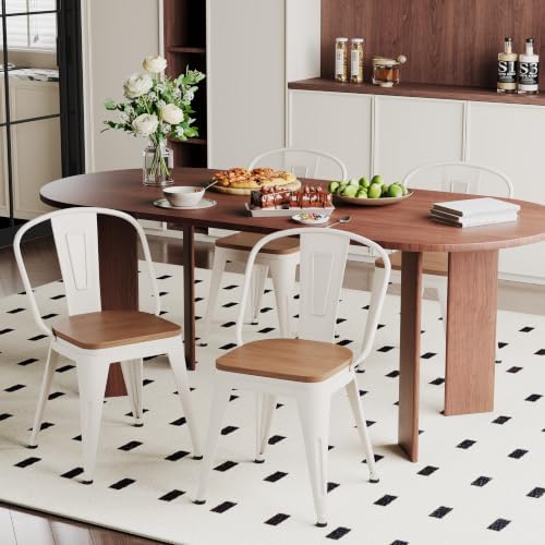 18 Inch Metal Dining Chairs Set of 4 Farmhouse Kitchen Chairs with Wooden Sea...