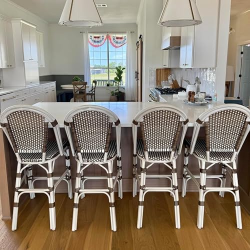 PURPLE LEAF French Counter Bar Stools 25" Set of 4 Easy Maintain, Brown
