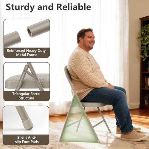 4 Pack Folding Chairs, Fabric Padded Folding Dining Chairs with Cushion Seat ...