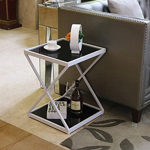 Telephone Table, 2 Tier Tempered Glass Sofa Side Table Living Room Iron Art C...