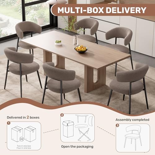Dining Chairs Set of 6, Mid Century Modern Kitchen Chairs, Boucle Upholstered...