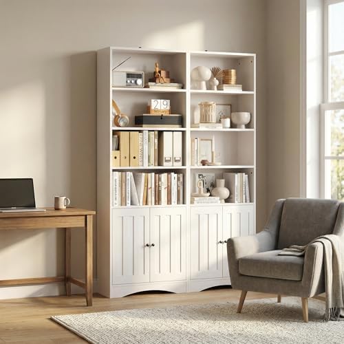 Gizoon 6-Shelf Bookcase, White Bookcases with Doors