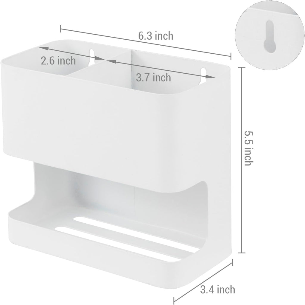 MyGift White Metal Wall Mount Hair Tools Holder with 2 Slots, Salon Hair Styling Accessories Organizer Rack, Blow Dryer, Straightener and Curling Iron Holder