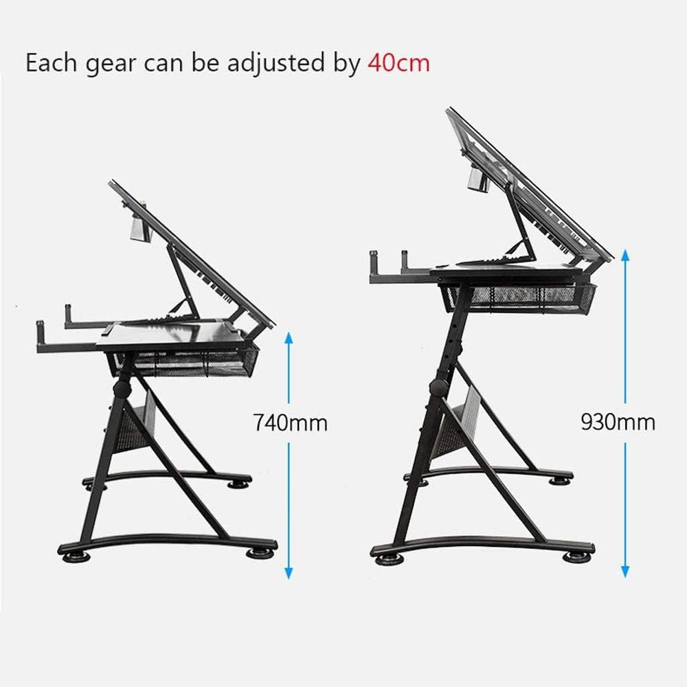 Black Drafting Table with Storage, Height Adjustable Tiltable Art Desk, Glass...