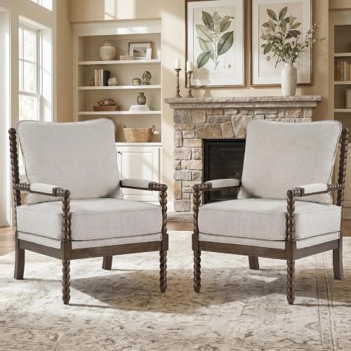 DUHOME Chenille Fabric Spindle Accent Chair Set of 2,Bobbin Chair with High Resilience Spring Cushion and Armrest Pads, Leisure Armchair for Living Room Bedroom Farmhouse Home Office Belcony
