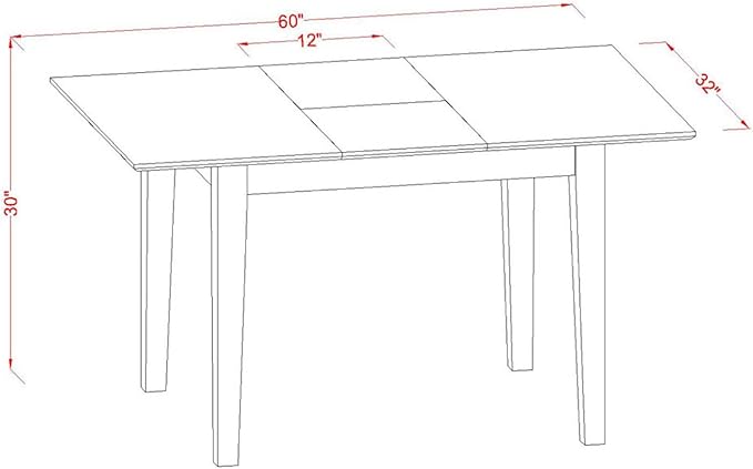 East West Furniture PSIP5-MAH-W 5 Piece Dinette Set for 4 Includes a Rectangle Dining Room Table with Butterfly Leaf and 4 Dining Chairs, 32x60 Inch, Mahogany