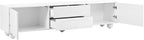 Ball & Cast 70" Modern TV Stand for TVs up to 75", Cream Media Console with Arched Push-to-Open Doors,2 Cabinets & 2 Drawers, 5 Iron Round Legs,Entertainment Center for Living Room,Bedroom,White