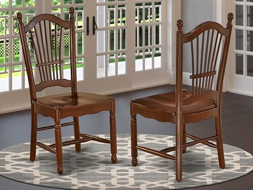 East West Furniture DOC-MAH-W Dover Kitchen Dining Chairs - Slat Back Wood Se...