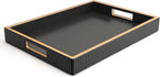 SANZIE Leather Tray Desktop Storage Organizer Premium Serving Tray Decorative Tray Valet Tray for Sundries Cosmetics Phone Wallet Cutlery (Black Holder)