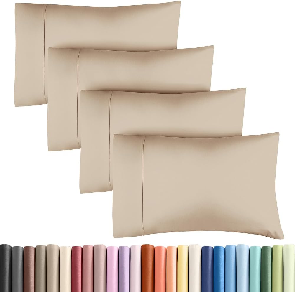 King Pillow Cases - 4 Pack - Super Soft Pillowcase Covers - Envelope Enclosure - Hotel Quality Pillow Protectors - Wrinkle Free, Fade, Shrink & Stain Resistant - Machine Washable - 20" x 40" (Cream)