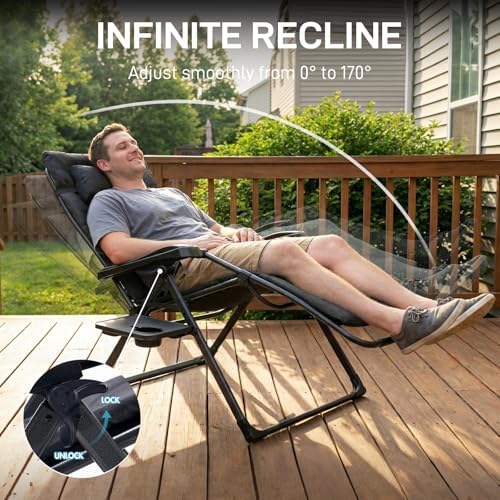 EVER ADVANCED Aluminum Zero Gravity Chair, 2.4" Padded, 350 lb Capacity